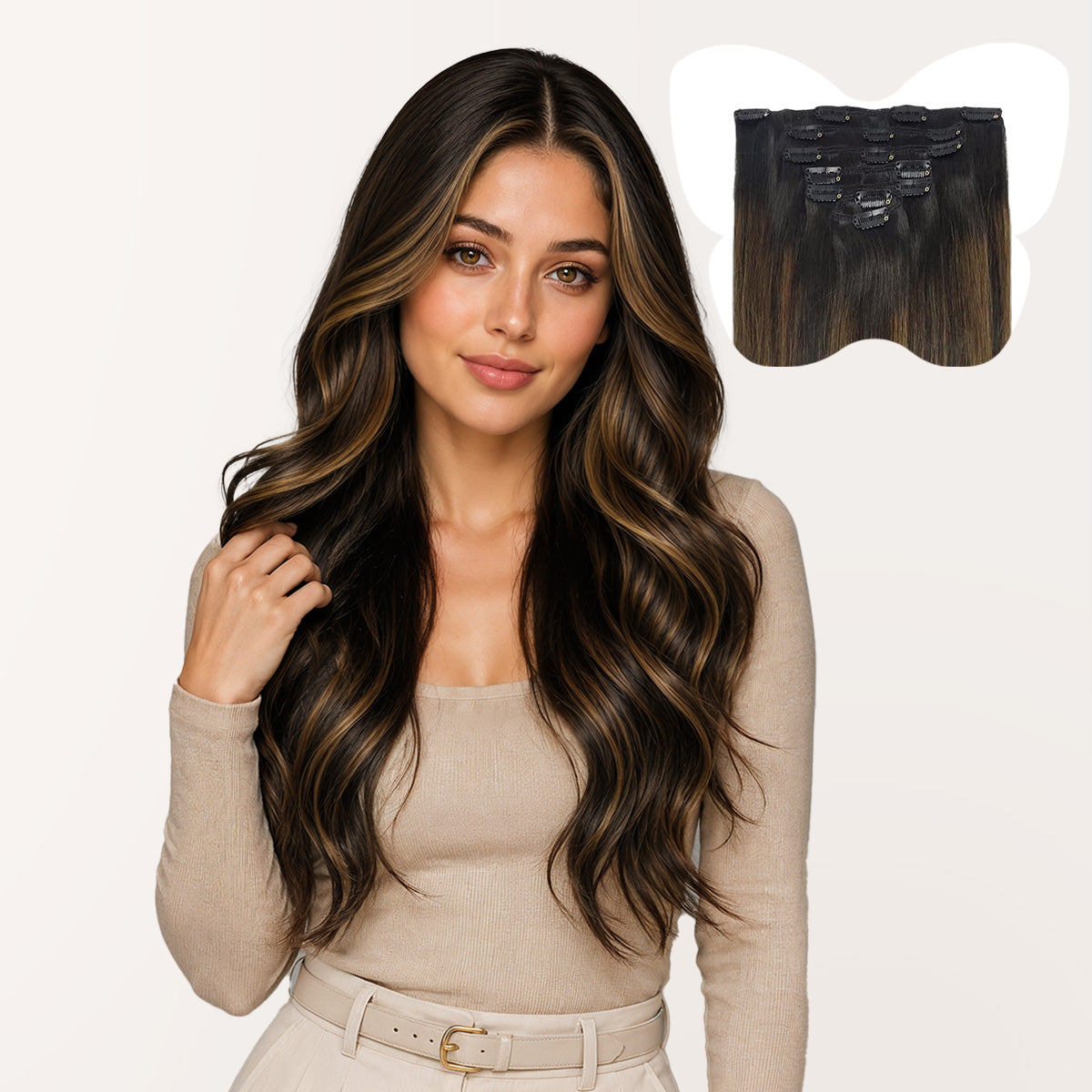 7-Piece Dark Brown / Chestnut Brown Balayage (2/6/2) Clip in Hair Extensions