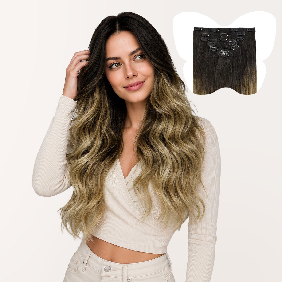 7-Piece Dark Brown / Dirty Blonde Balayage (2/6/18) Clip in Hair Extensions