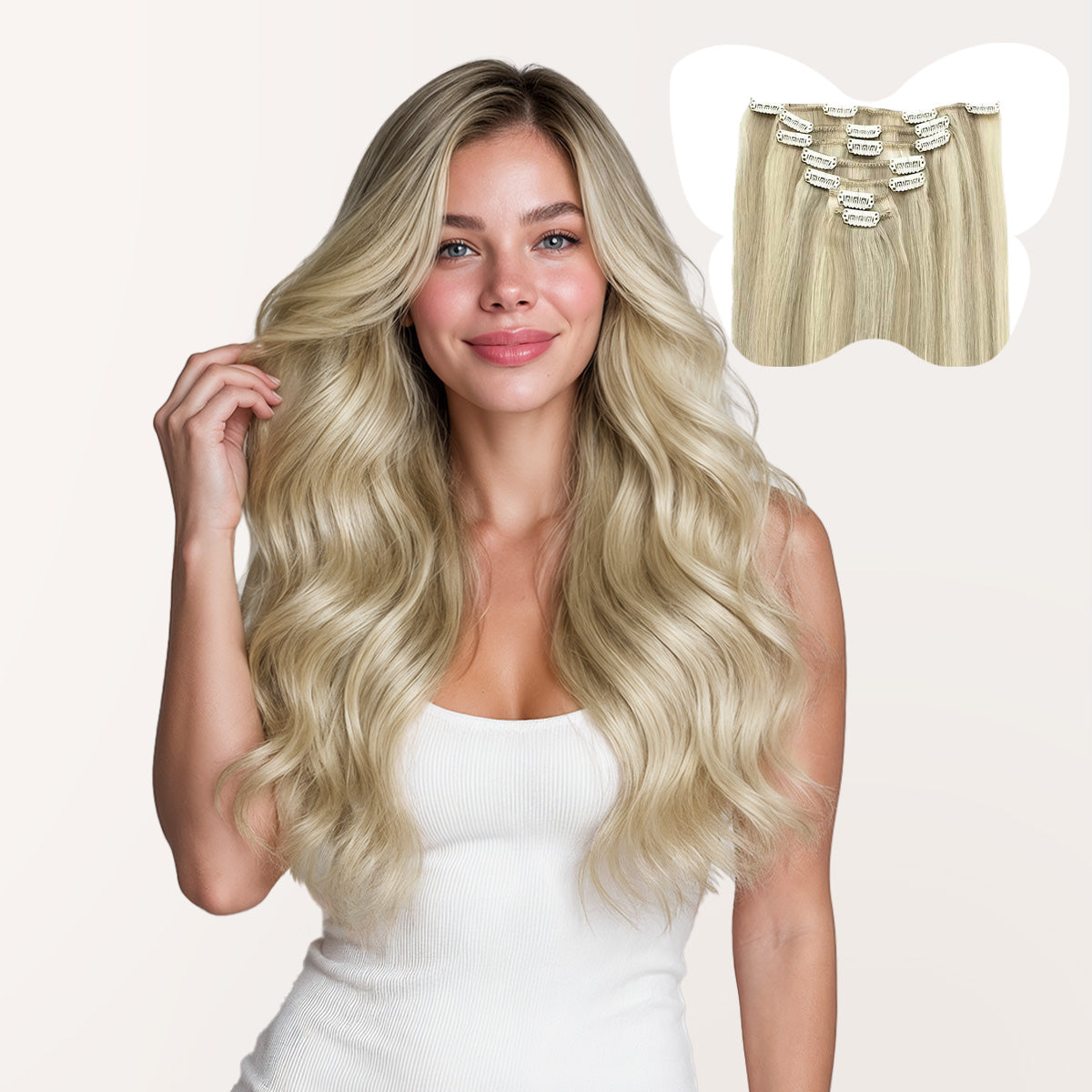 7-Piece Ash Blonde / Platinum Blonde Highlights (17A/60A) Clip in Hair Extensions