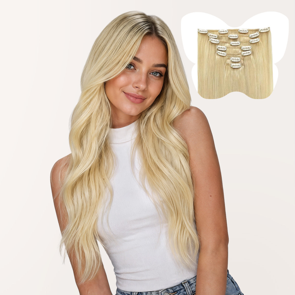 7-Piece Bleach Blonde (613R) Clip in Hair Extensions