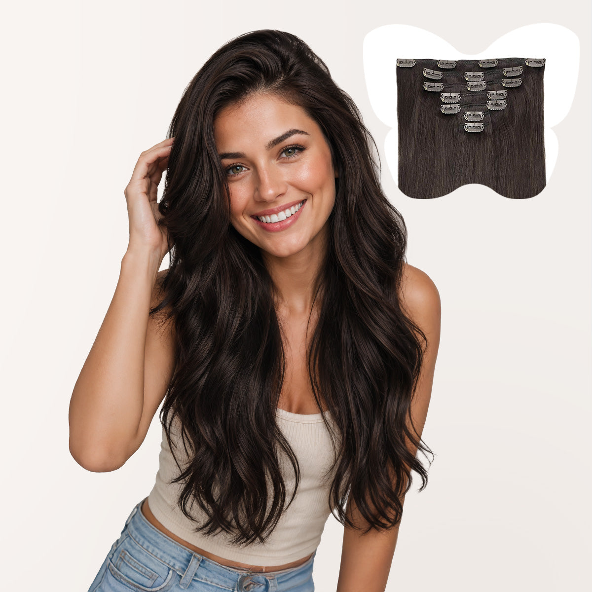 7-Piece Light Dark Brown (2A) Clip in Hair Extensions