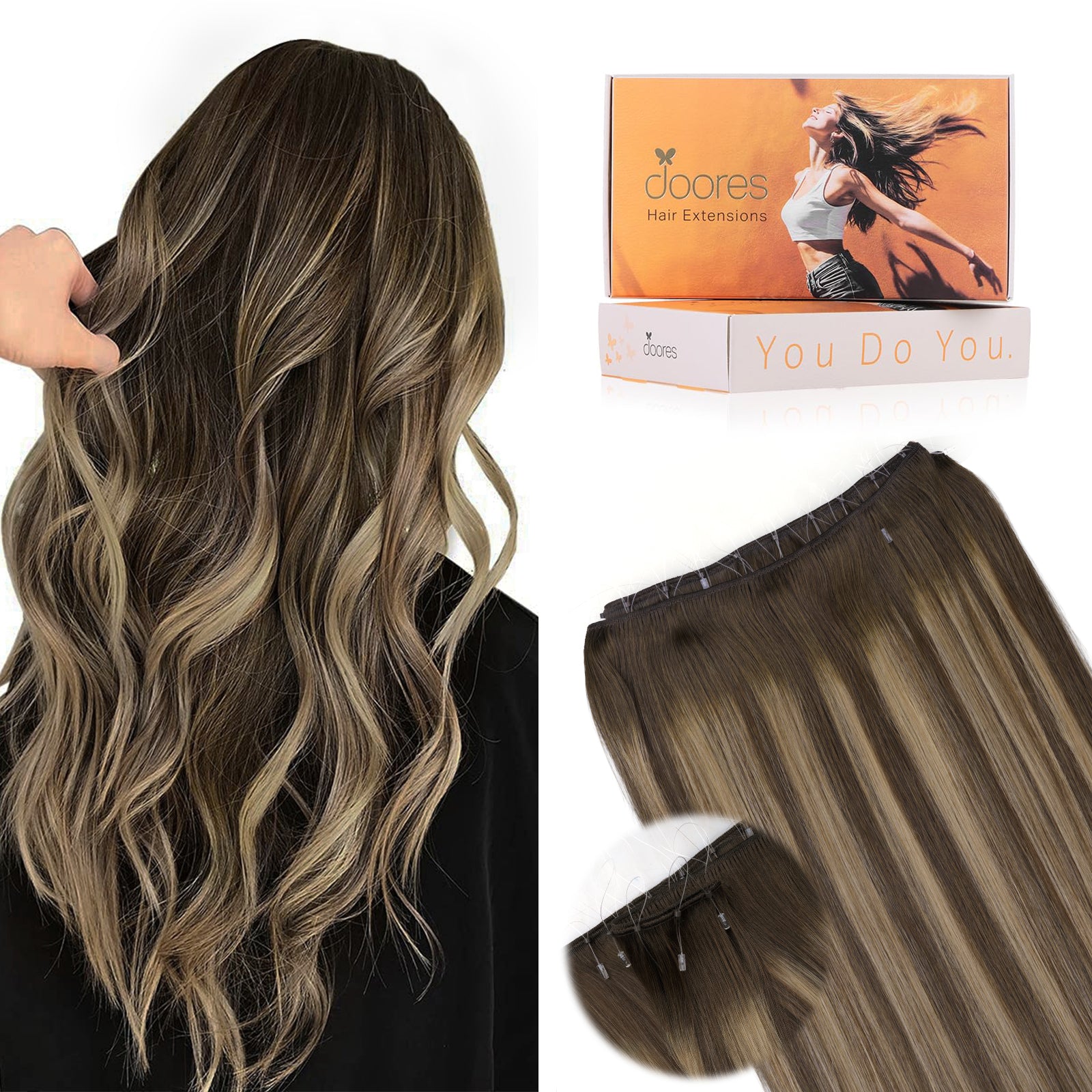 Chocolate Brown / Caramel Blonde Balayage (4/27/4) Micro Ring Classic Weft Hair Extension
