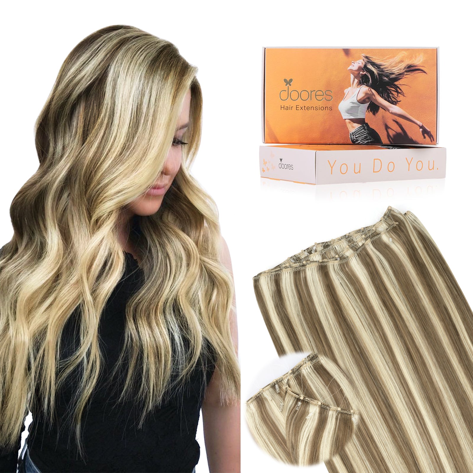 Light Brown / Medium Blonde Highlights (8B/60B) Micro Ring Classic Weft Hair Extension
