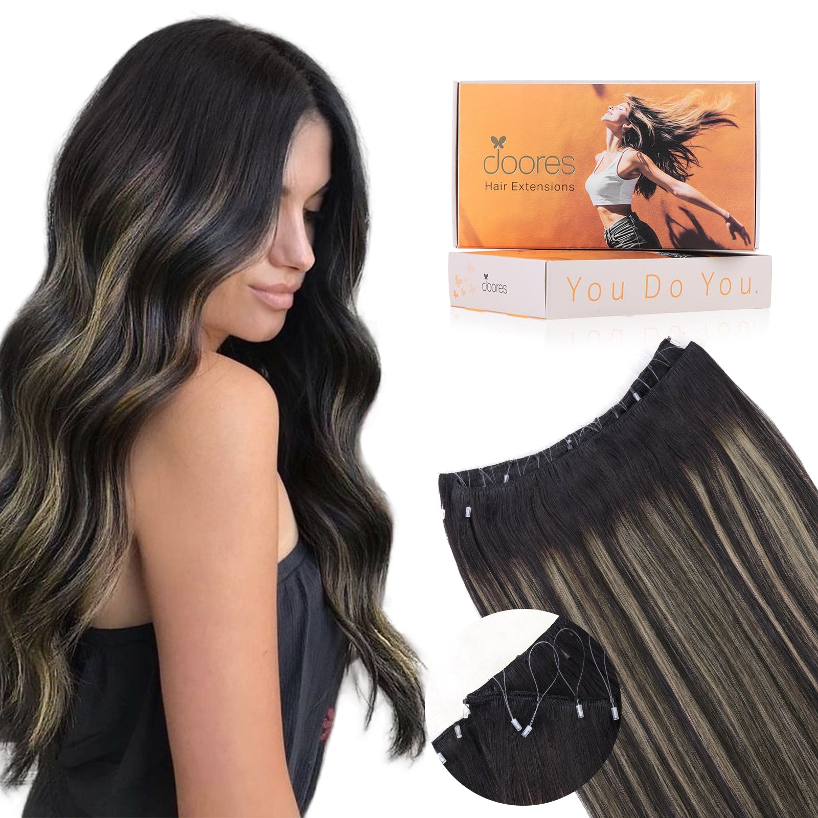 Natural Black / Light Blonde Balayage (1B/19/1B) Micro Ring Classic Weft Hair Extension
